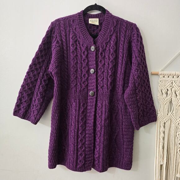 Kilronan Wear 100% Merino Wool Sweater Cardigan Purple Size L Large - Picture 1 of 11